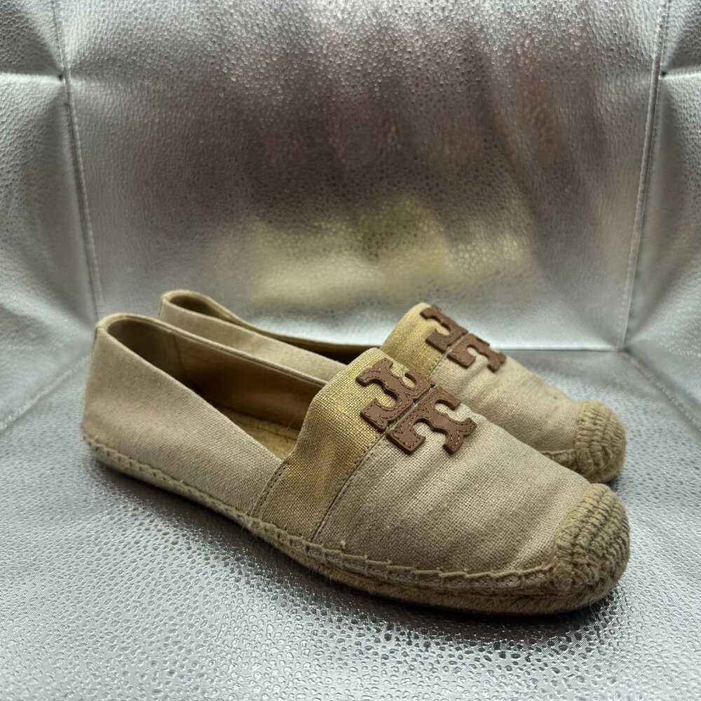 Size‎ 9M Tory Burch Womens Beige Natural Slip-On Weston Espadrille Flat